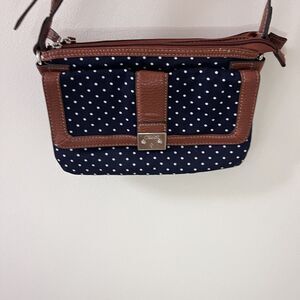 Chaps Navy White Cognac Polka Dot Purse Preppy Should Bag